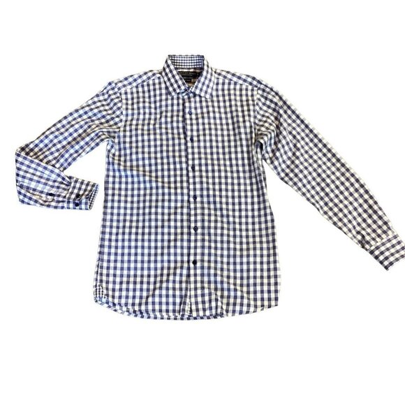 American Breed Smart Shirt Button Up Blue White Check Contrast Sleeve S 202E - Picture 2 of 7
